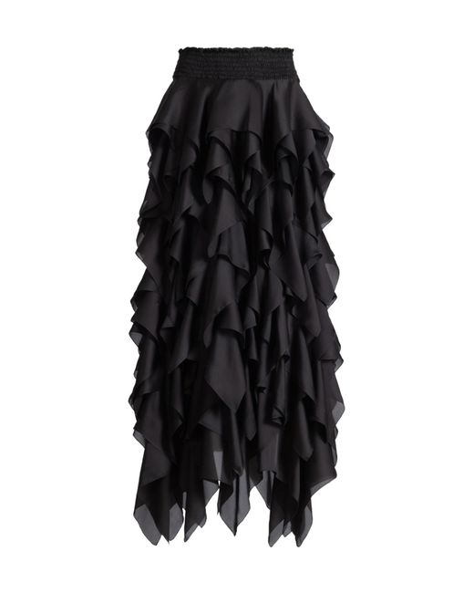 Balmain Black Silk Ruffled Maxi Skirt