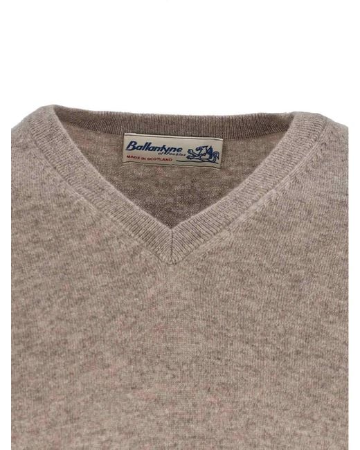 Ballantyne Brown V-Neck Knitted Jumper for men