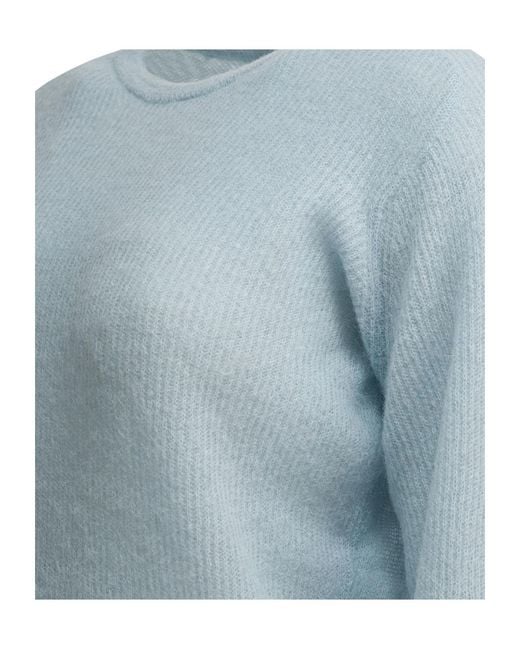 Auralee Blue Long-Sleeved Crew Neck Knit Sweater