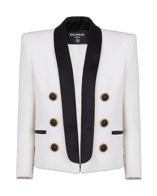 Balmain White Two-Tone Edge-To-Edge Jacket With 6 Buttons
