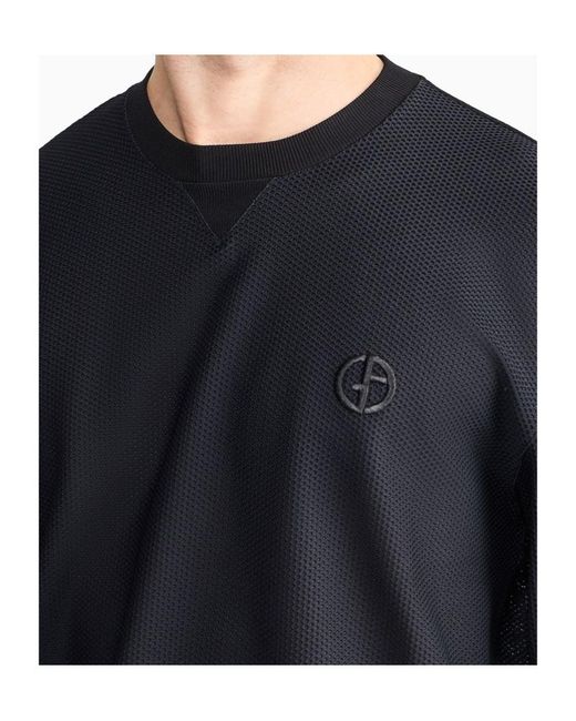 Giorgio Armani Blue Textured Logo Sweater for men