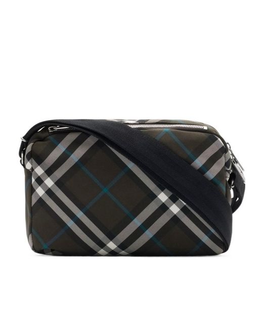 Burberry Black Ekd Motif Checked Messenger Bag for men