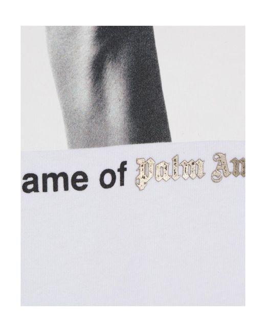 Palm Angels White Hand-Photo Cotton T-Shirt for men