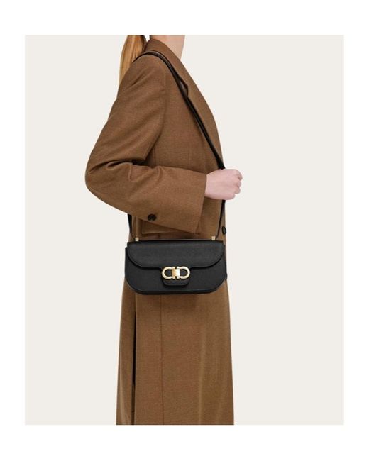 Ferragamo Black Double Gancini Mini Crossbody Bag