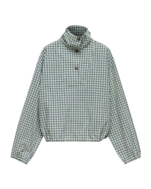 Marni Blue Checked Poplin Blouse With High Neck