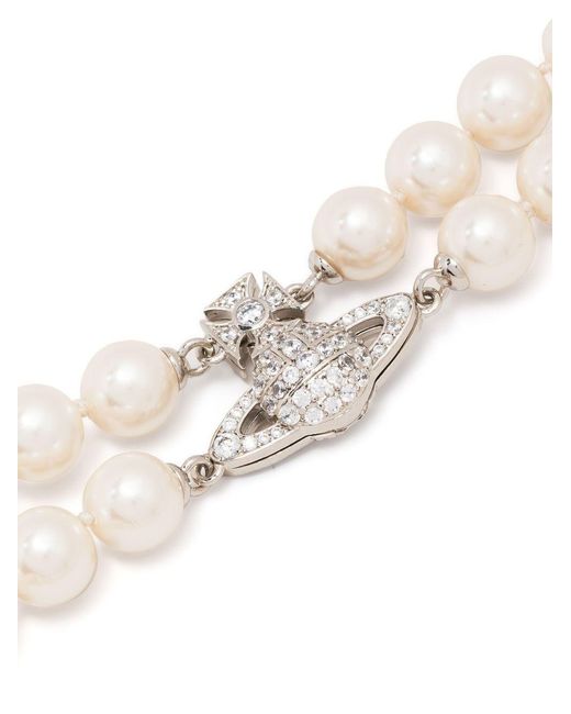 Vivienne Westwood White Orb Logo Beaded Choker Necklace