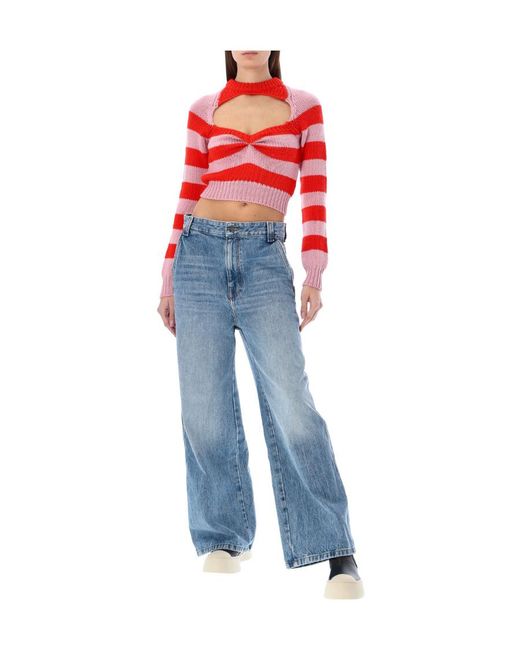 Marni Red Striped Cut-Out Knitted Jumper