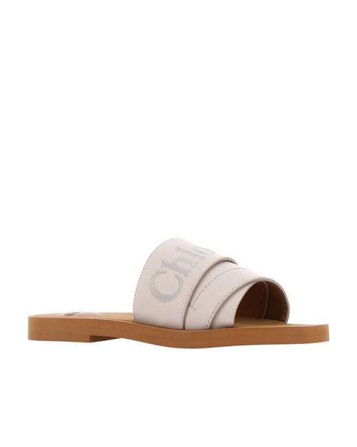 Chloé White Printed Logo Slippers