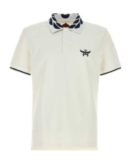 MCM White Logo Embroidered Short-Sleeved Polo Shirt