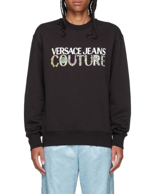 Versace Jeans Black Logo-Print Cotton Sweatshirt for men
