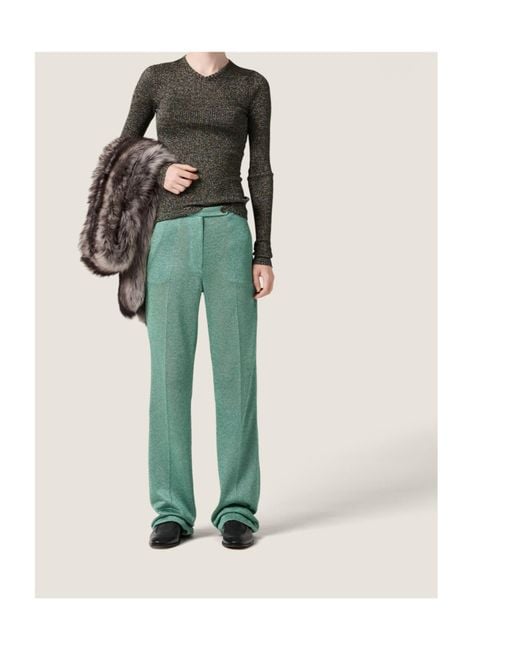 Miu Miu Gray Lurex-Detailed V-Neck Jumper