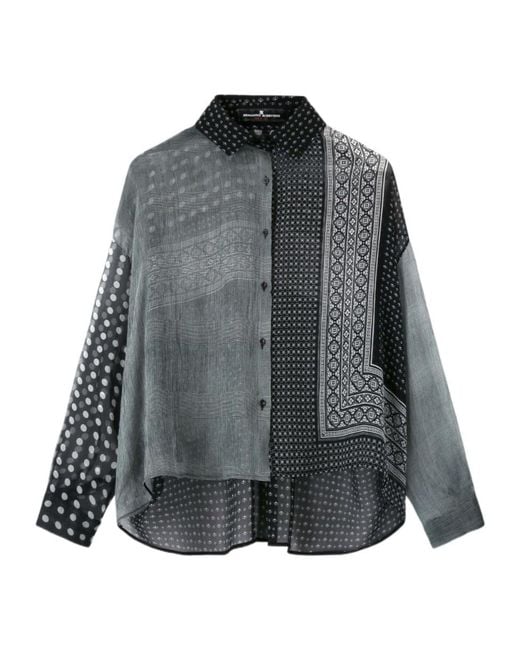Ermanno Scervino Gray Patchwork-Print Silk Shirt
