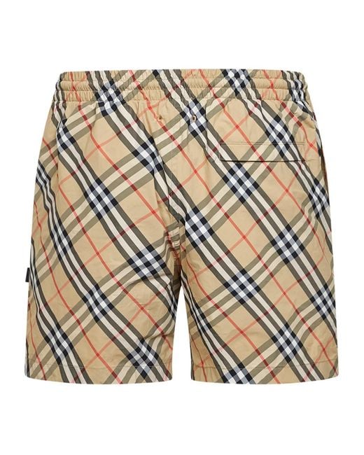 Burberry White Check Swim Shorts With Pocket for men