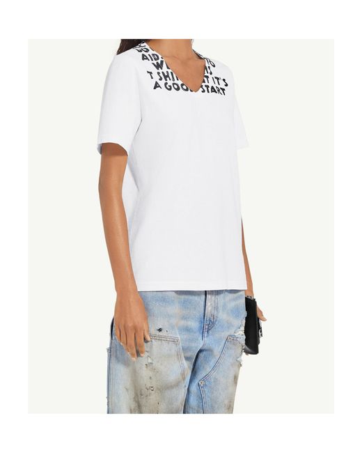 MM6 by Maison Margiela White V-Neck Sida T-Shirt