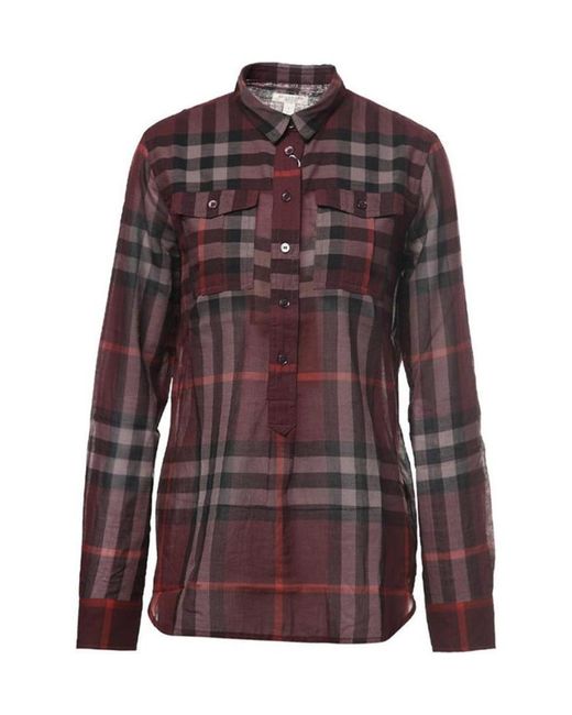 Burberry Purple Plaid Long-Sleeved Shirt
