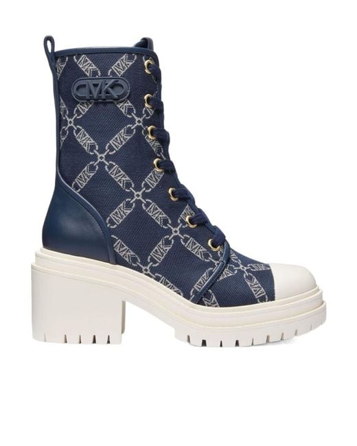 Michael Kors Blue Hanley Chunky-Sole Combat Boots