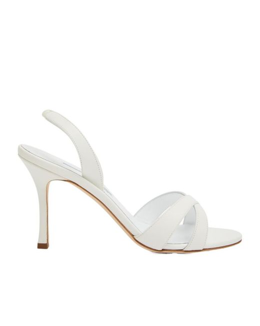 Manolo Blahnik White Leather Slingback Sandals
