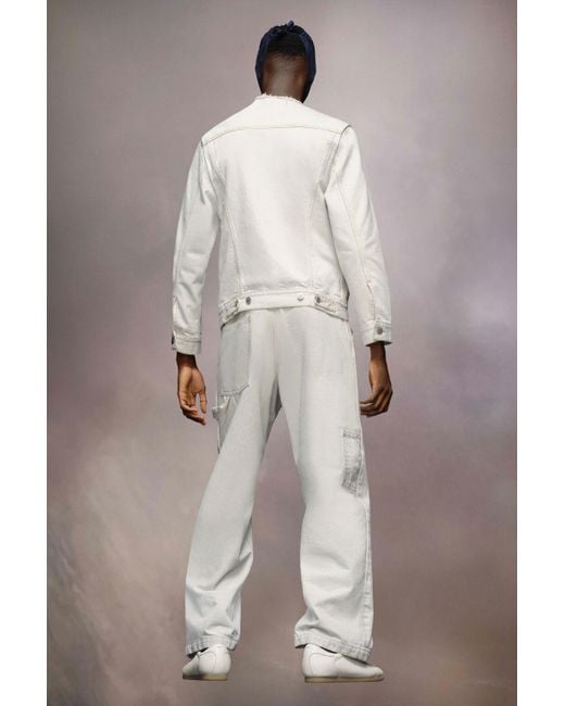 Maison Margiela White Collarless Buttoned Denim Jacket for men