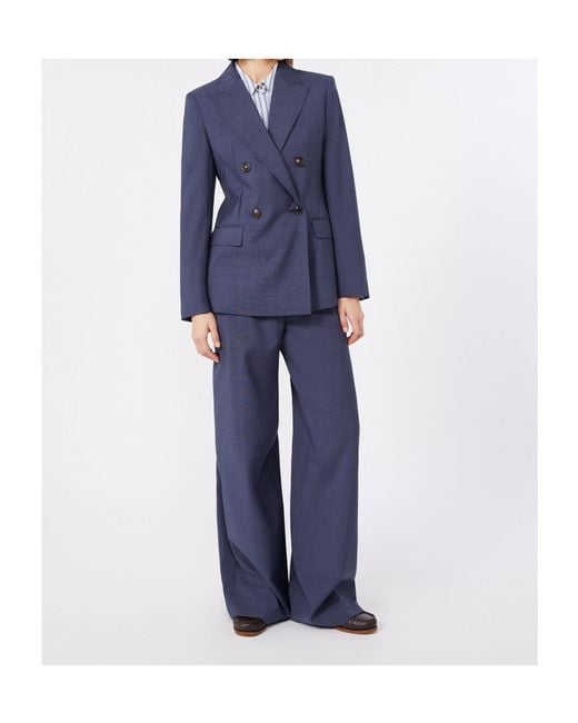 Max Mara Blue Studio Umico Double-Breasted Pinstriped Blazer