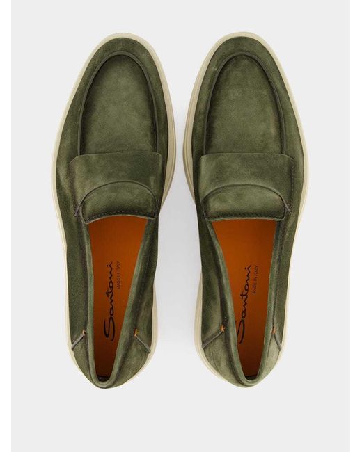 Santoni Green Revolve Eaam 21 Almond Toe Loafers for men