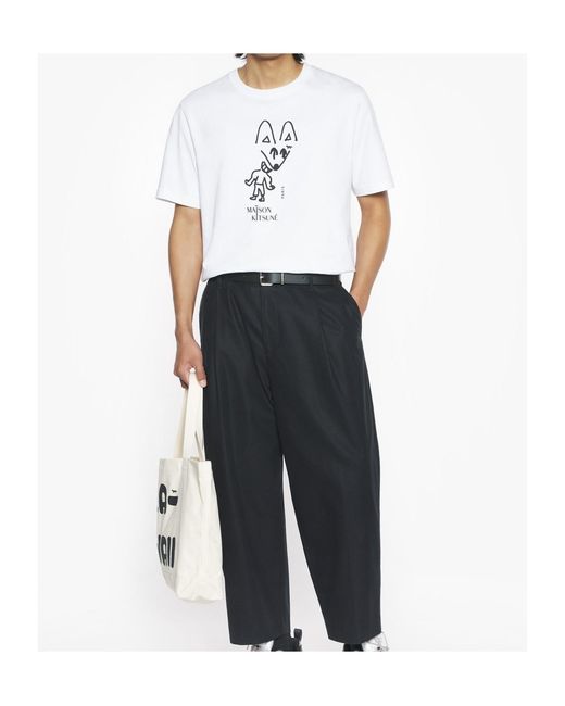 Maison Kitsuné White Fox-Print T-Shirt for men