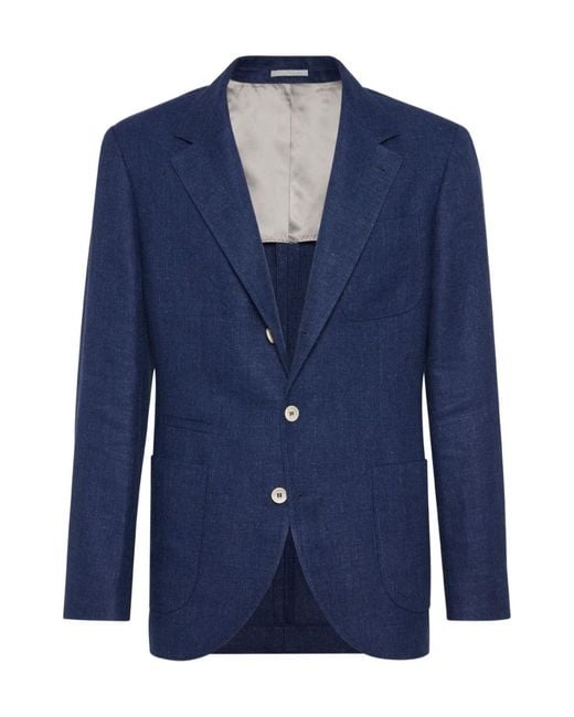 Brunello Cucinelli Blue Peak-Lapels Single-Breasted Blazer for men