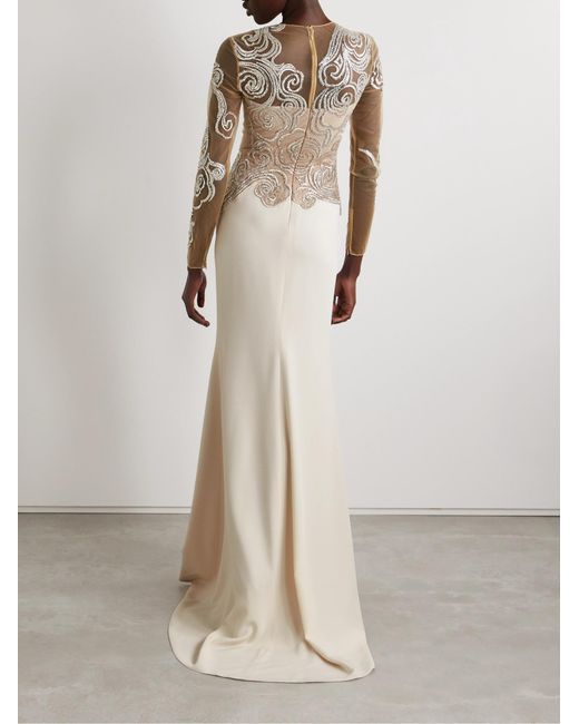 Georges Hobeika Natural Crystal-Embellished Tulle And Faille Gown
