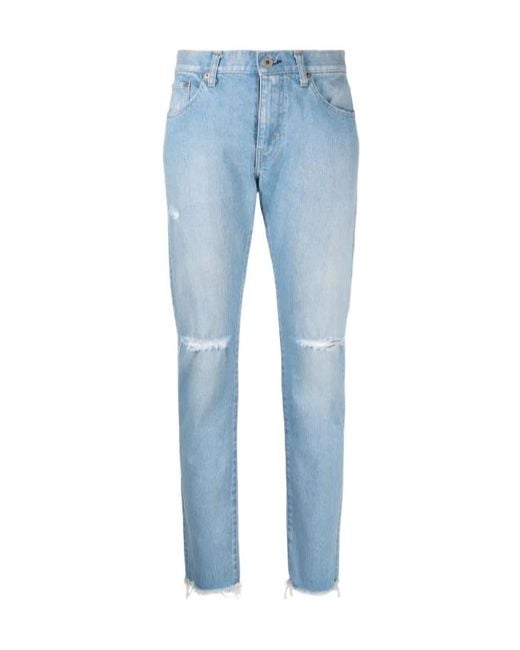 Junya Watanabe Blue Distressed Skinny-Cut Jeans