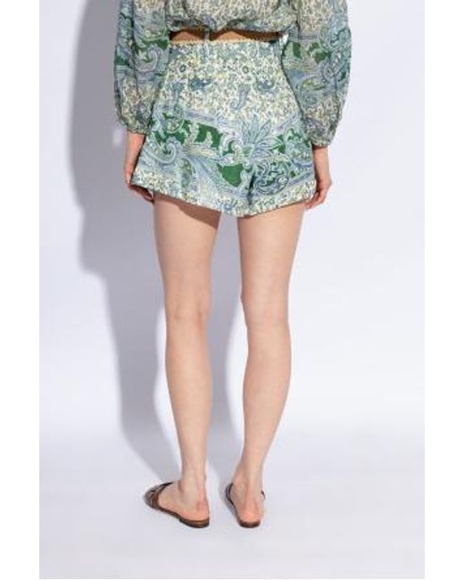 Zimmermann Green Ottie Tuck Linen Shorts