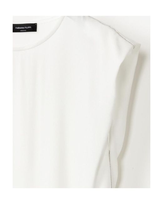 Fabiana Filippi White Beaded-Trim Crewneck Blouse
