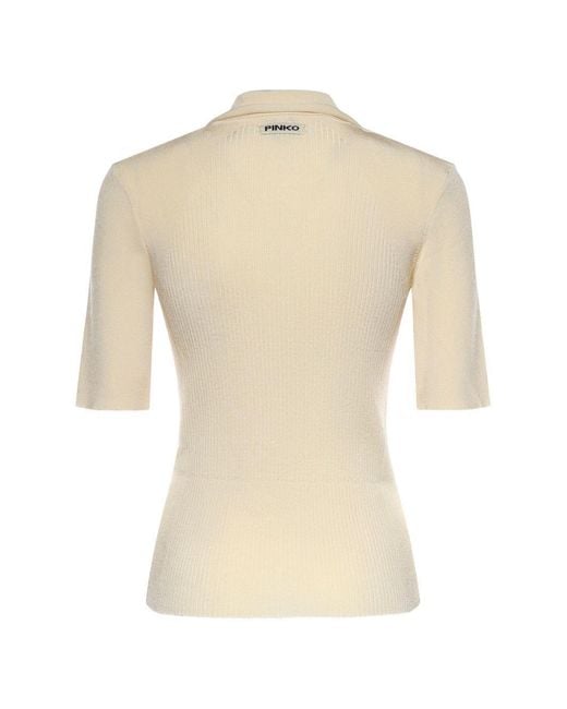 Pinko Natural Coperto Ribbed Button Polo Top