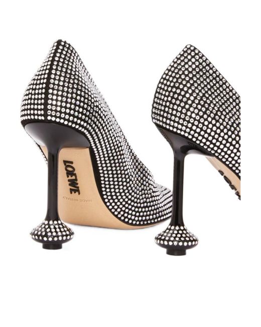 Loewe White Toy 90 Sculpted-Heel Crystal-Embellished Leather Pumps