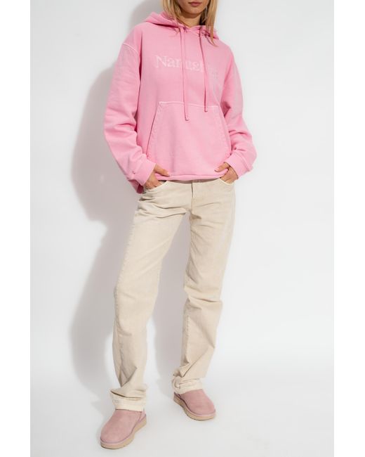 Nanushka Pink Logo-Embroidered Cotton Hoodie