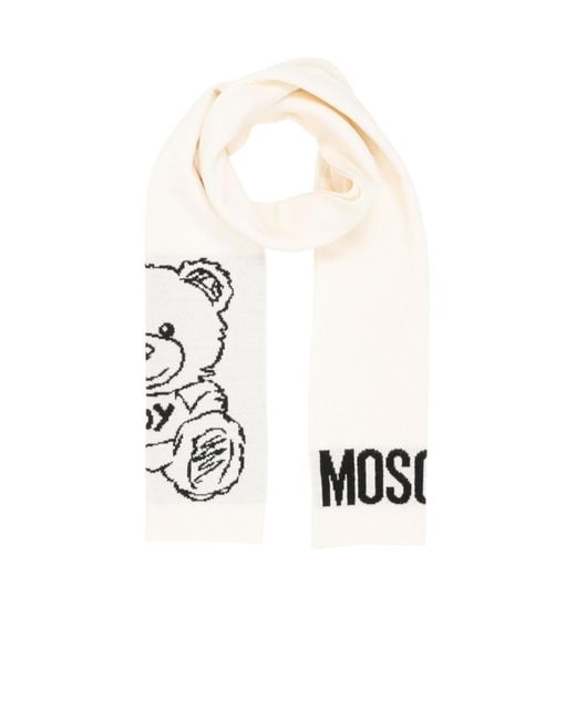 Moschino White Teddy Bear Pattern Scarf for men
