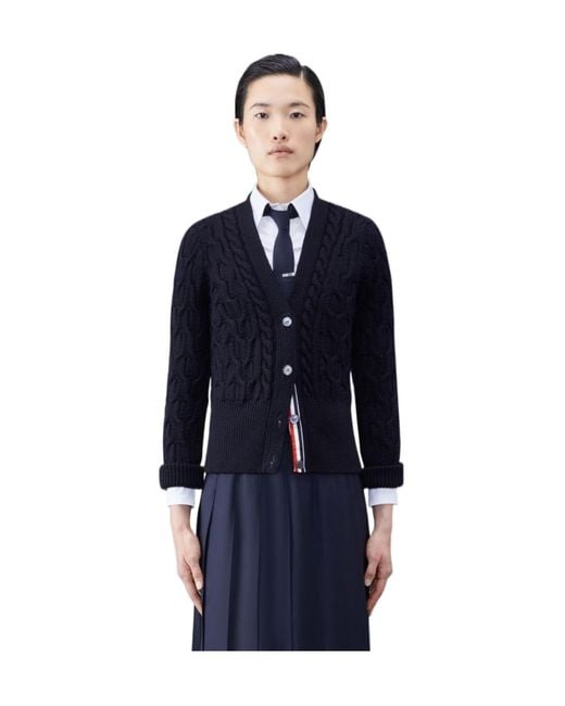 Thom Browne Black Cable Knitted V-Neck Cardigan