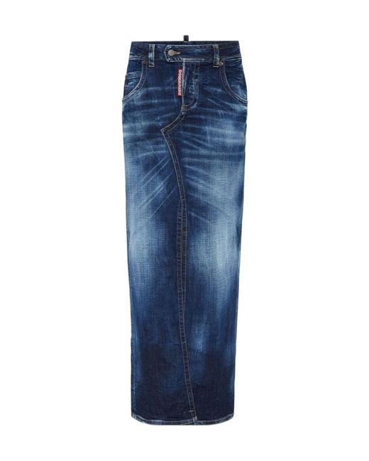DSquared² Blue Medium Wash Front Split Long Skirt
