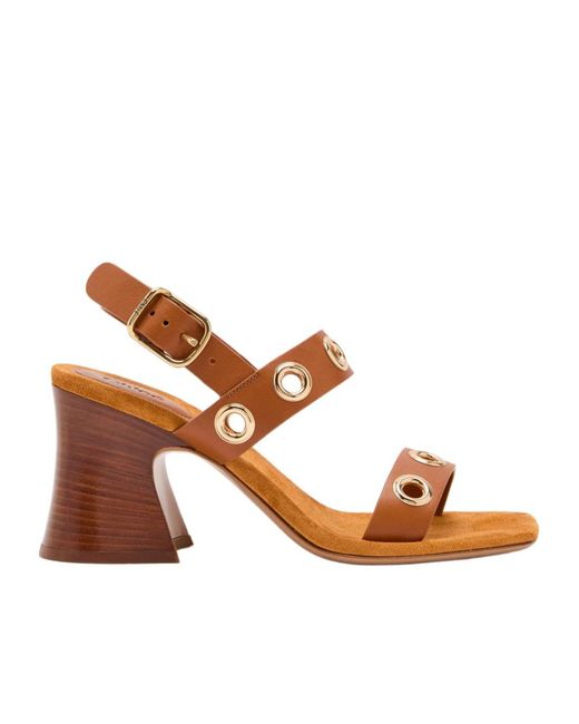 Chloé Brown Eyelet-Embellished Leather Sandals