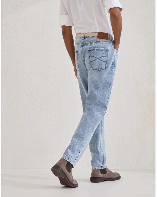 Brunello Cucinelli Blue Logo Patch Mid-Rise Jeans for men