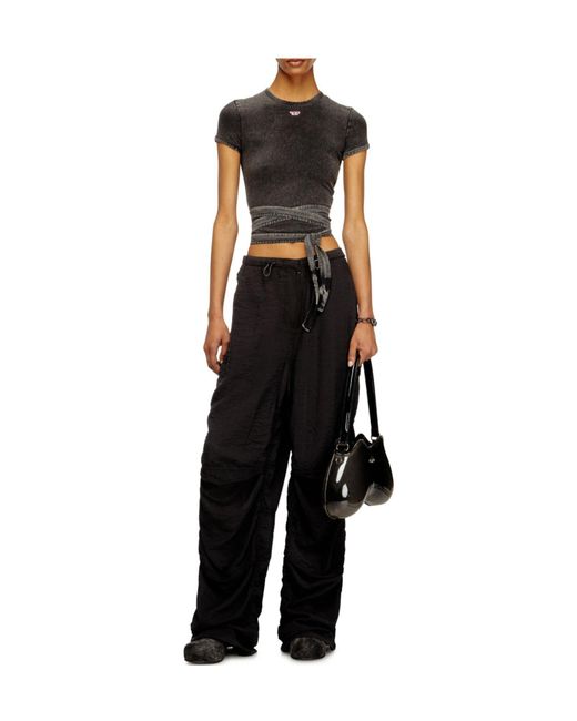 DIESEL Black Solid Color Short Sleeve Top