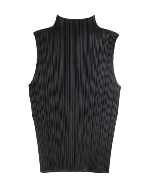 Pleats Please Issey Miyake Black Basic Sleeveless Turtleneck Top