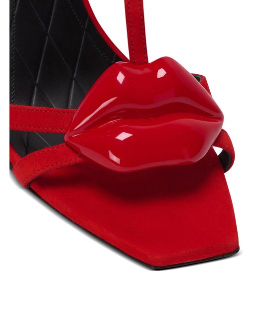 Balmain Red Suede Lips Sandals