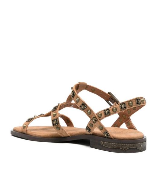Ash Brown Round-Toe Studded Flat Sandals