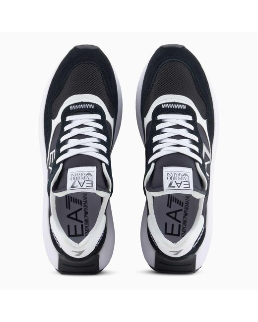 EA7 Black Logo-Print Low-Top Sneakers for men