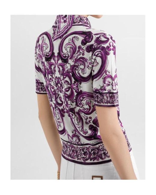 Dolce & Gabbana Purple Silk Majolica Print Polo Shirt