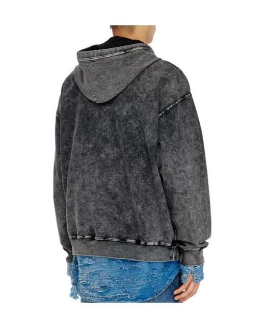DIESEL Gray Treated Denim-Effect Hoodie for men