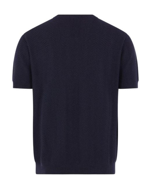 Giorgio Armani Blue Crewneck Short-Sleeved Ribbed T-Shirt for men