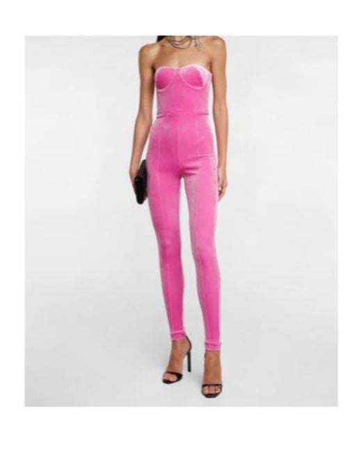 Alex Perry Pink Strapless Velvet Jumpsuit