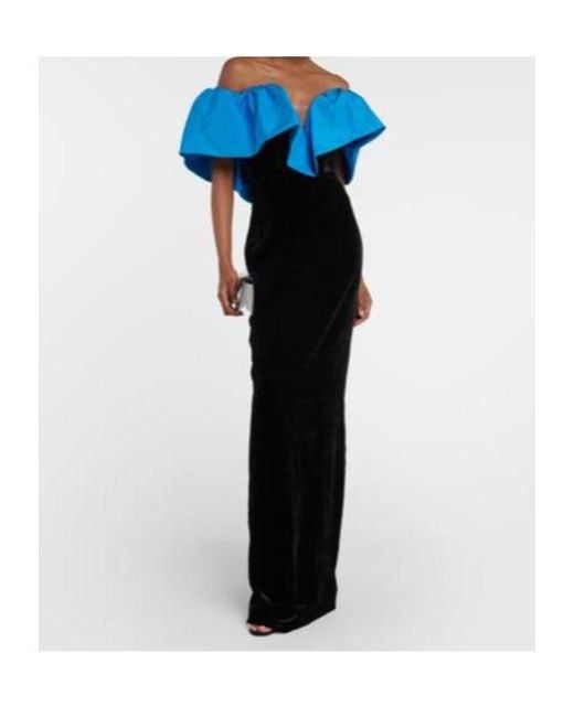 Monique Lhuillier Blue Ruffle-Trimmed Taffeta Gown