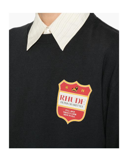 Rhude Black Logo Printed Crewneck Sweatshirt for men