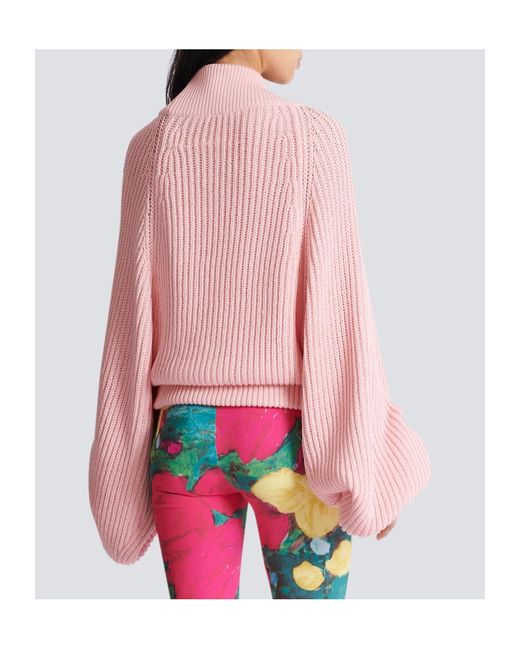 Balmain Pink Oversized Ribbed Knitted Sweater